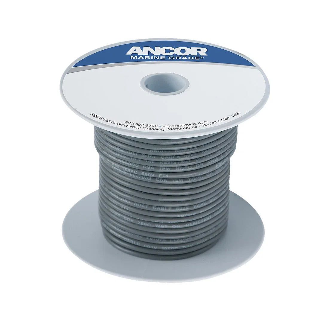 104410 – ANCOR Primary Wire, Stranded Conductor 14 Gauge Gray 100 Foot Spool Tinned Copper Conductor/ PVC Insulation ...